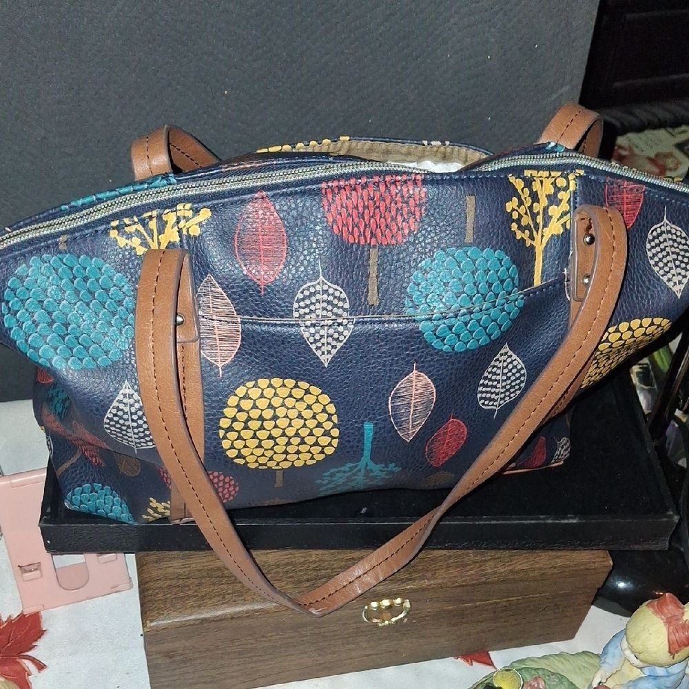 Relic Navy Tote with Colorful Tree Design